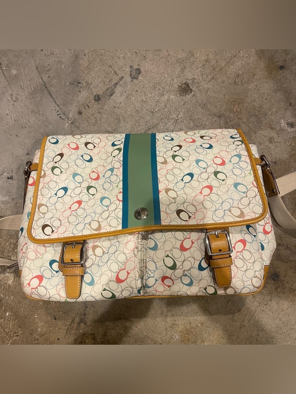 COACH Men’s Multicolor Candy Monogram Messenger Bag EUC Authentic Like New